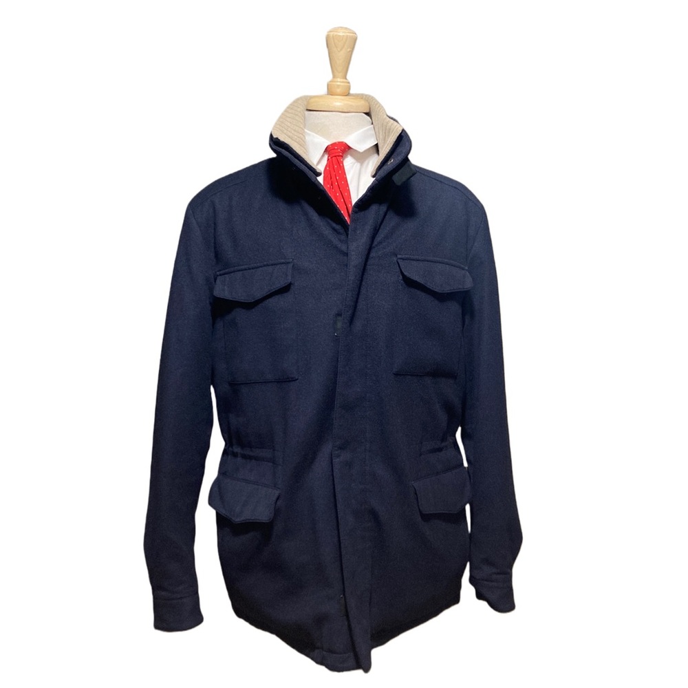 Loro Piana Wool/Cashmere Goose Down Goatskin Suede 52 Jacket Navy Blue Coat Mens